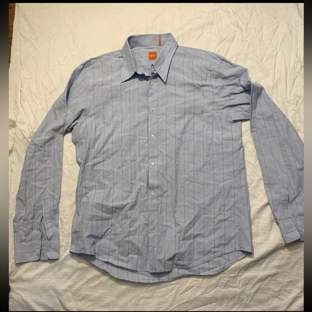 Hugo boss button down dress shirt men Xl Blue Button Up Shirt Casual